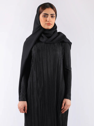 Elaila Black Pleated Modest Maxi Dress