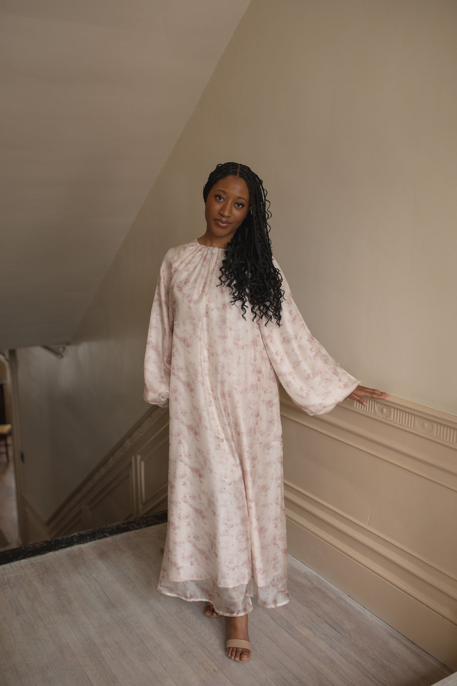 pink maxi dress modest Embroidered Modest Maxi Dress Elegant Pink Flowing Design FineLook