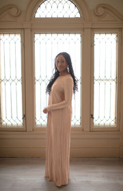 Elaila Pink Pleated Modest Maxi Dress