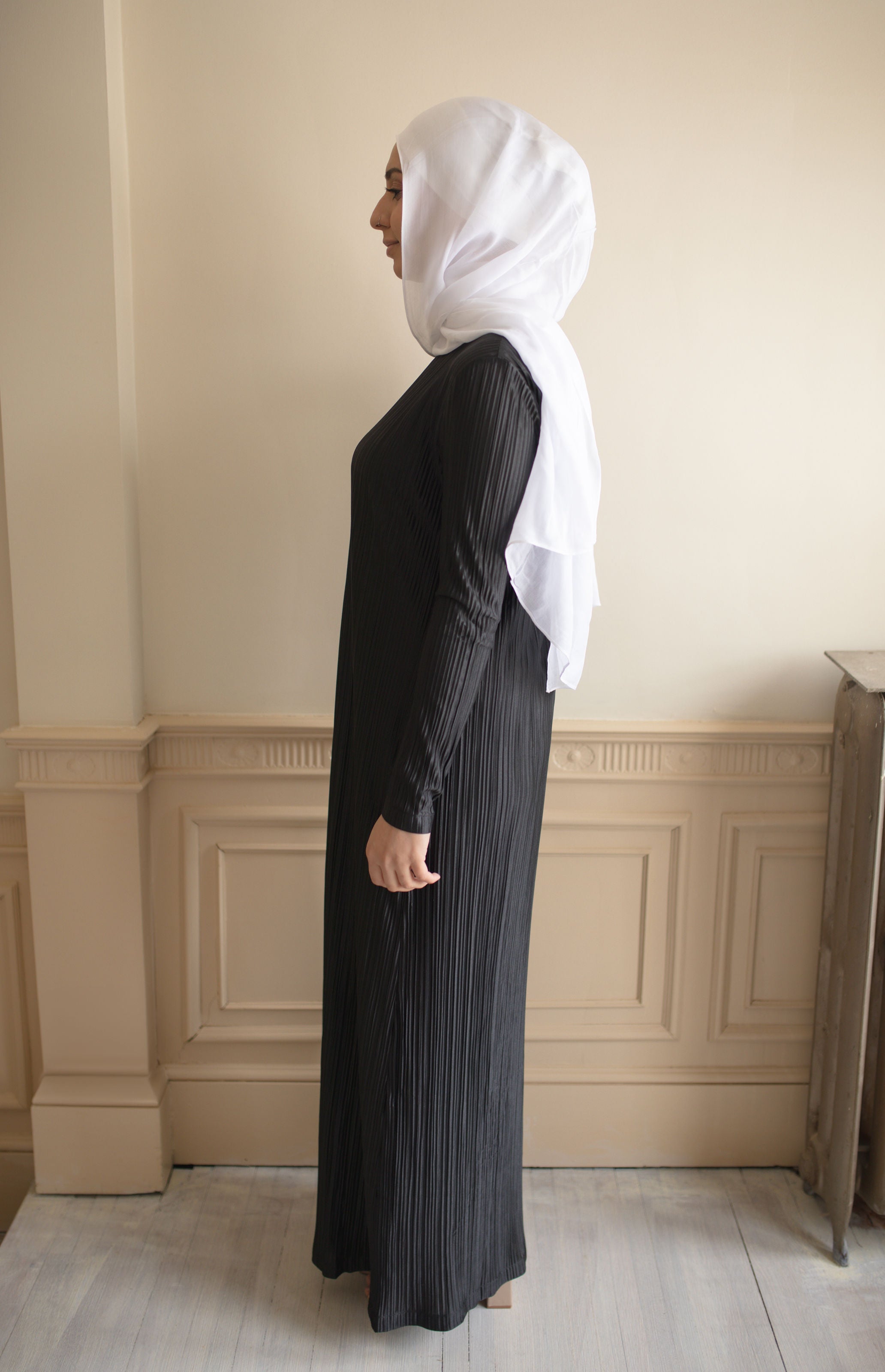 Elaila Black Pleated Modest Maxi Dress