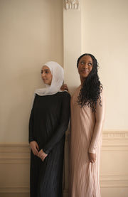 Elaila Black Pleated Modest Maxi Dress