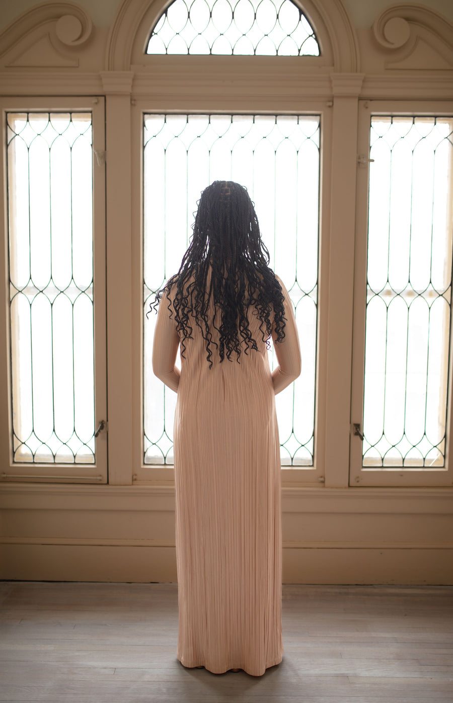 Elaila Pink Pleated Modest Maxi Dress