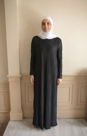 Elaila Black Pleated Modest Maxi Dress